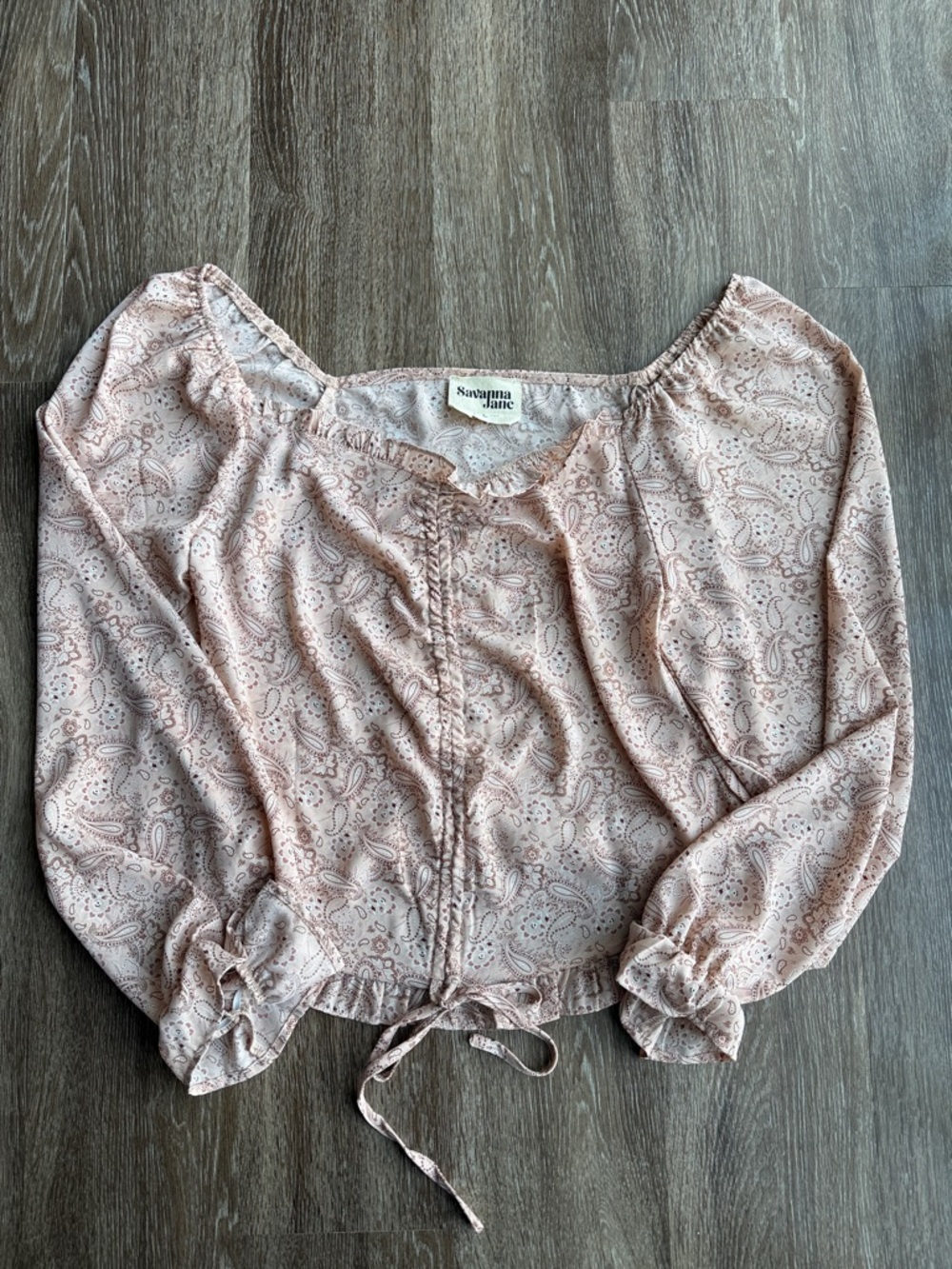 Savanna Jane Paisley Ruched Drawstring Peasant Top